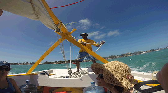 Our captain loving life on his sailboat in the Caribbean Sea