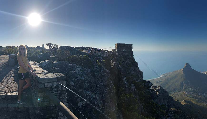 Standing on top of table mountain as part of the garden route in south africa